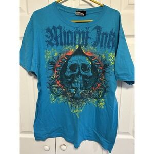 Miami Ink Vintage Y2K W/Graphic Skull in Ace Of Spades Blue Men's Size XL